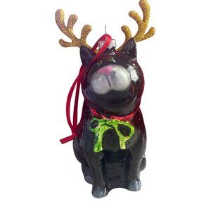 Vintage Kurt Adler Linnea Riley Glass Cat as Reindeer Ornament Art Inst Chicago